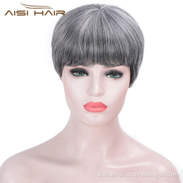 Aisi Hair Straight Bob Wigs Synthetic Hair Short Party Hair Cosplay Wig for Women Grey Mixed Black Short Bob Wigs